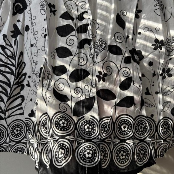 Vintage Cotton Retro Floral Sheer White and Black Button Down Top - Size Large - Picture 4 of 8